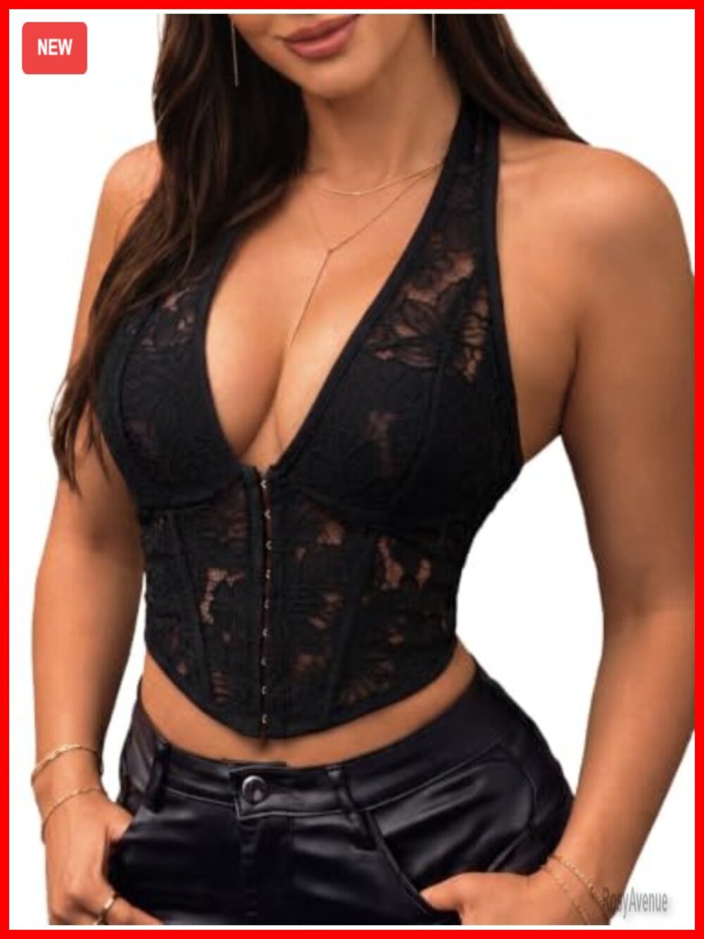Avanova Lace Halter Corset Top Sleeveless Backless Bustier